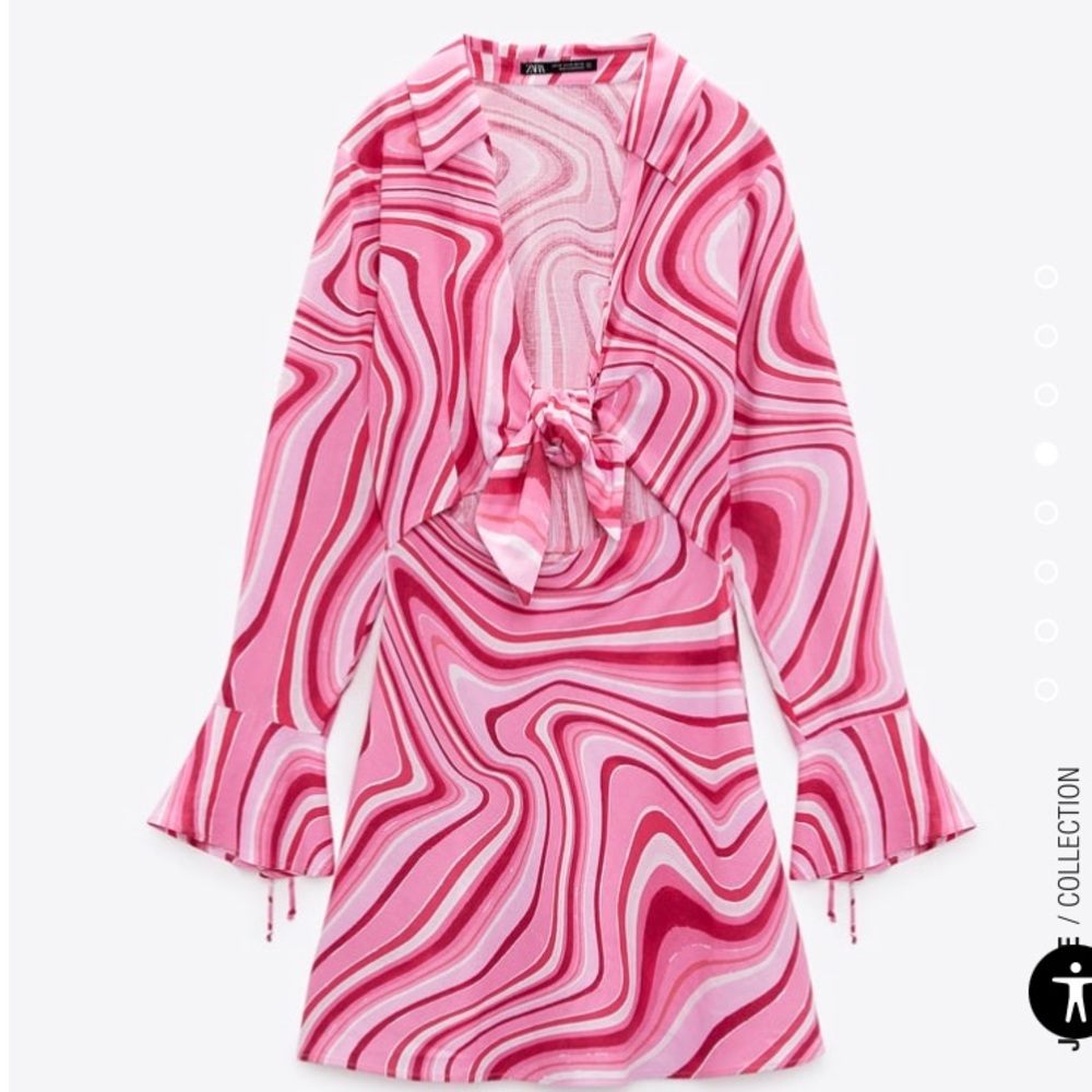 Zara Tie Front Mini Linen Printed Dress